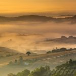 Tuscany Village Landscape near Florence on a Foggy Morning, Italy